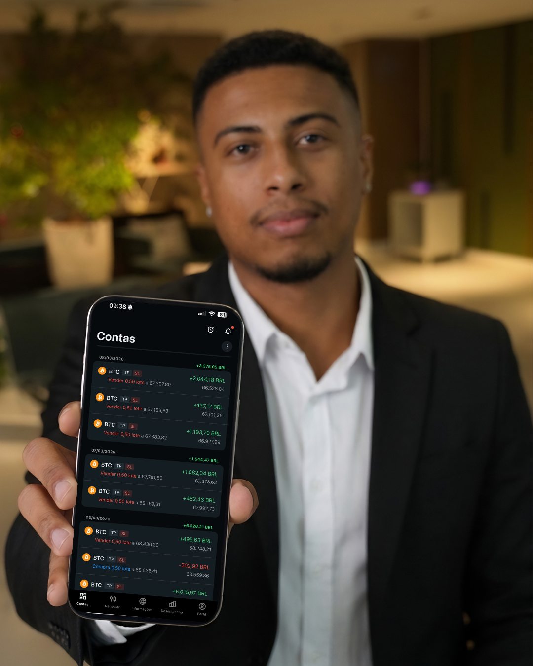 Trader mostrando resultado no app